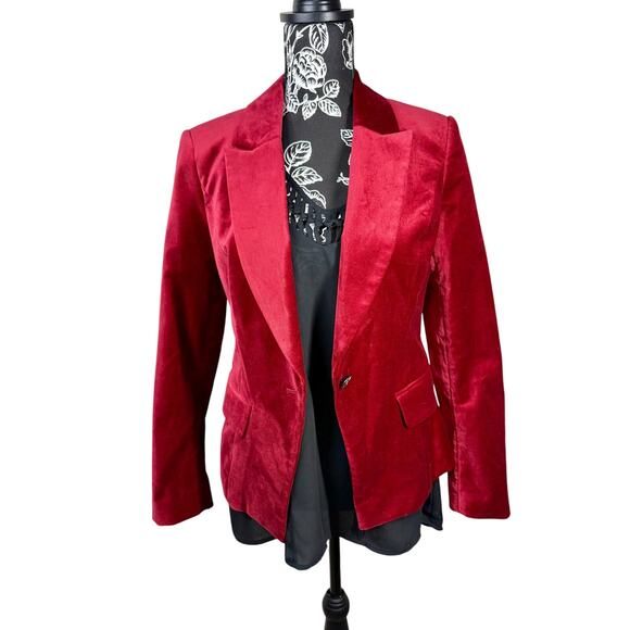 White House Black Market Red Wine Velvet Blazer Size 4 - Picture 4 of 8